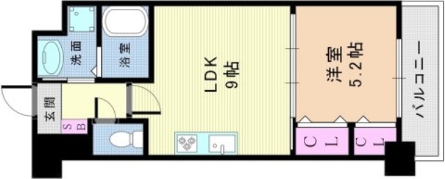 大阪府吹田市南金田2-28-22ハーヴェスト江坂205号室１LDK西向きの間取り図