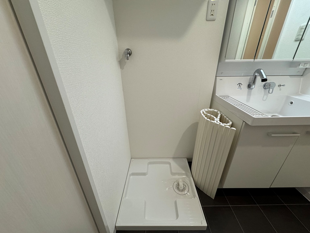 大阪市淀川区新高６丁目16-16-Aファミール北大阪リバーサイドA棟109号室の脱衣洗面所の室内洗濯パン